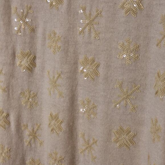 Talbots Sweater Women's Medium Sequin Snowflake Wool Blend Minimalist Neutral - Picture 3 of 7